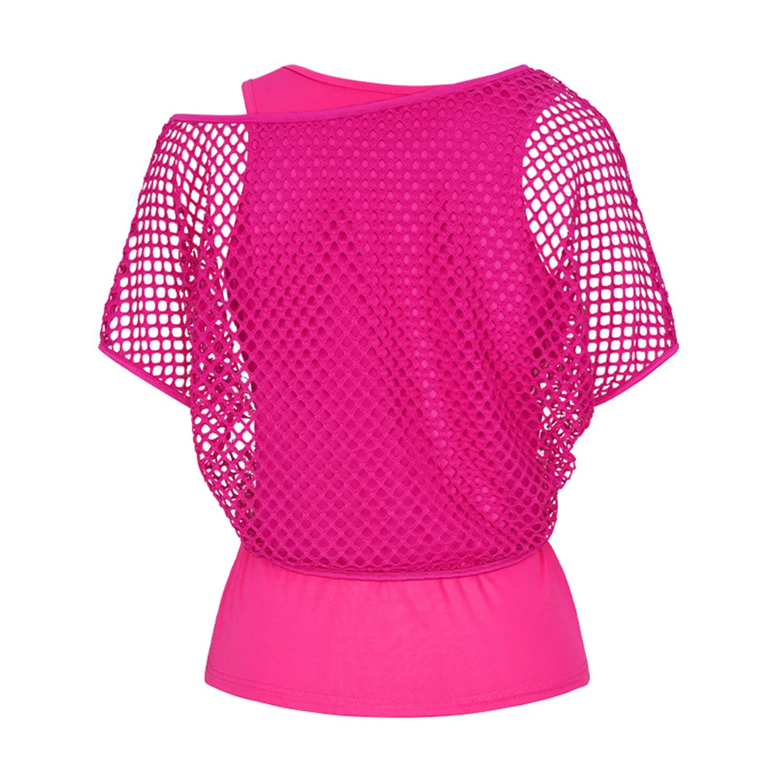 Women Neon Fishnet Mesh Top Summer Short Sleeve T-Shirt Two Piece Set Streetwear Solid Color Tees Tops Camisetas De Mujer