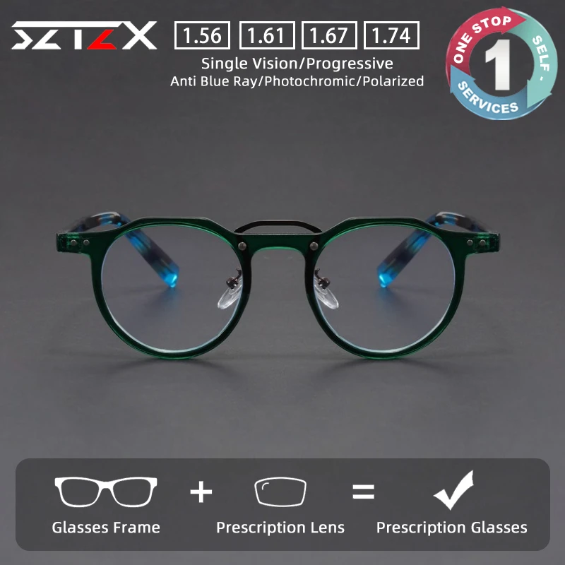 

SZTZX New Design Versatile Prescription Glasses Men Anti Blue Light Myopia Eyewear Round Progressive Customized Reading Glasses