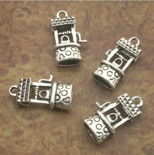 10pcs 21x10mm,hole:2mm  dark silver color crafted 2sided ancient well design charms X0188