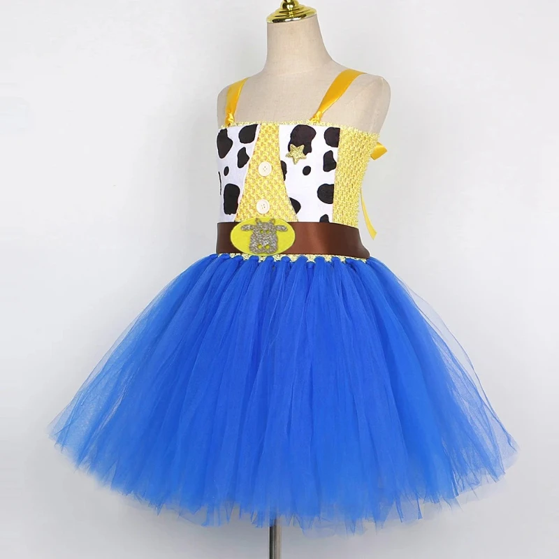 Cowgirl Toy Woody Dresses for Girls Christmas Halloween Outfits Kids Puppet Cosplay Costumes Fancy Tutus with Cowboy Hat Scarf image 3