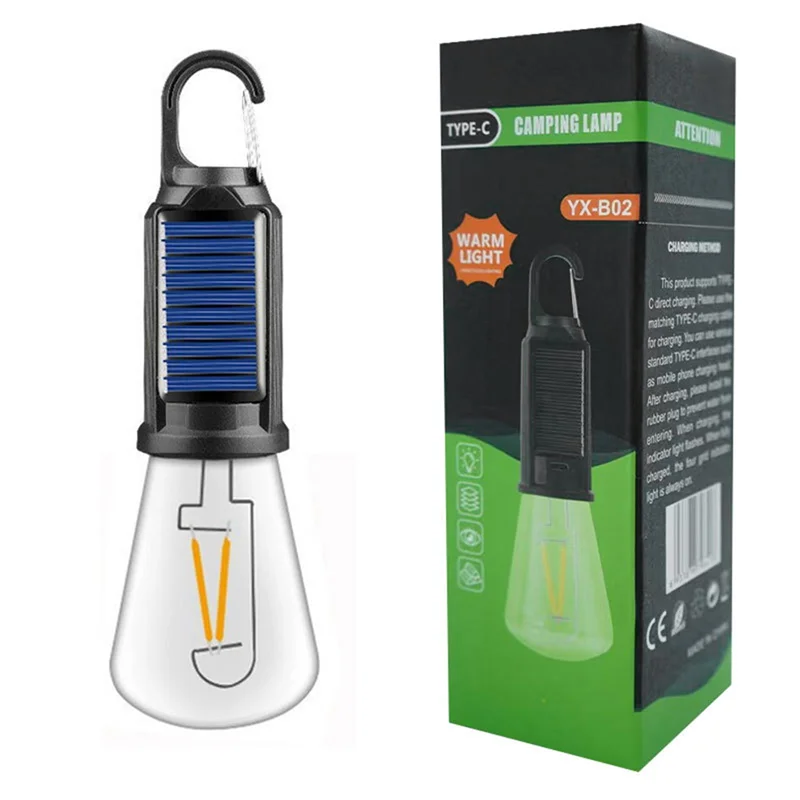 M11K-LED Camping Lamp Solar Powered USB Rechargeable Outdoor Tent Lights Hanging Light Bulbs Camping Flashlight Essentials