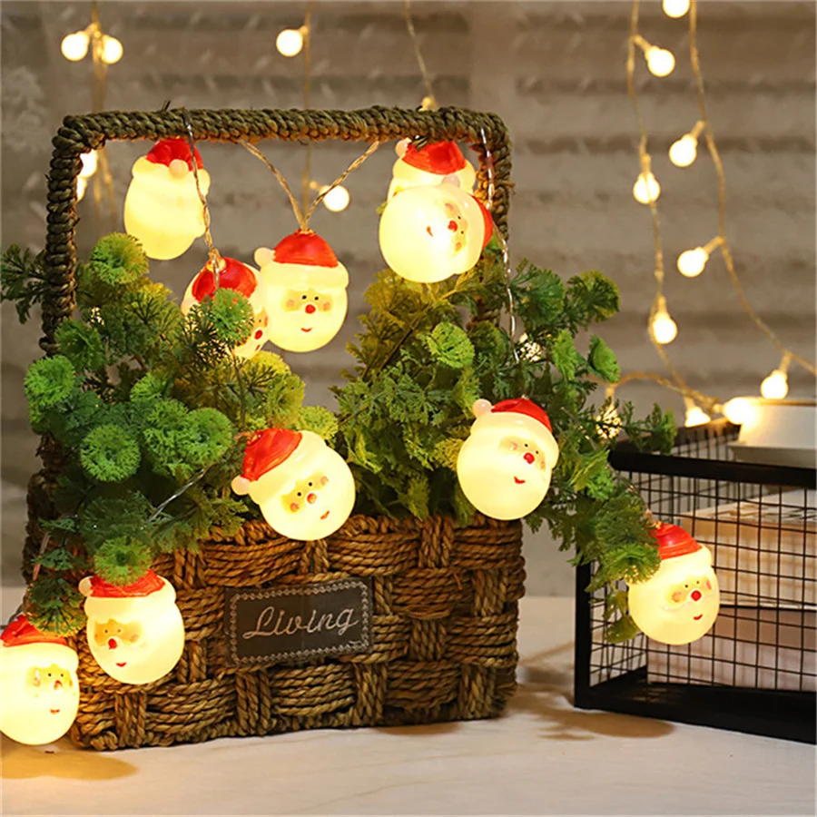 Cute LED Snowman Santa Claus Fairy Garland Lights Battery Powered 1.5M /3M Christmas Tree String Lights for Party Holiday Decor