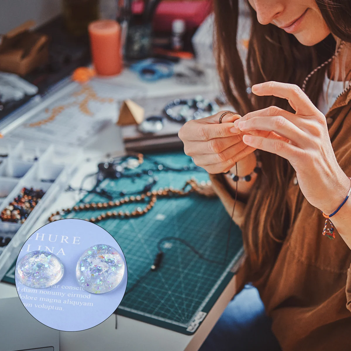 4 Pcs of The Lid Time Stone Pendant Silicone Mold Key Chain White DIY Jewelry Casting Mould