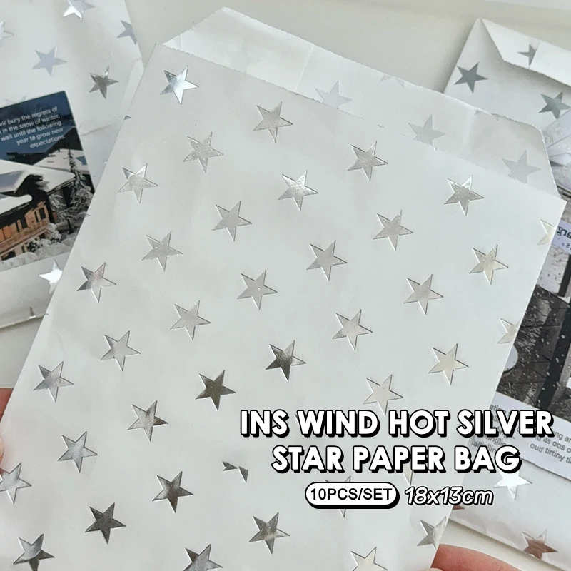 10pc Simple Silver High-End Star Hot Stamping Paper Bag Gift Packaging Bag Card Out Kraft Paper Packaging Envelope Courier Pouch