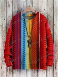 Winter Unisex Casual Knit Pullover Sweater Vintage Multicolor Stripe Art Pattern 3D Printed Crewneck Knitted Sweaters KMY39