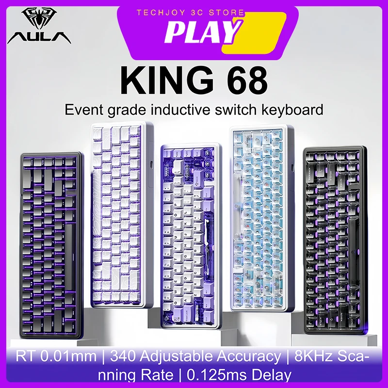 

AULA King68 Индуктивный переключатель Механическая клавиатура Проводная RT0.01 мм Низкая задержка 8K Частота возврата FPS Киберспортивная игровая клавиатура для геймеров