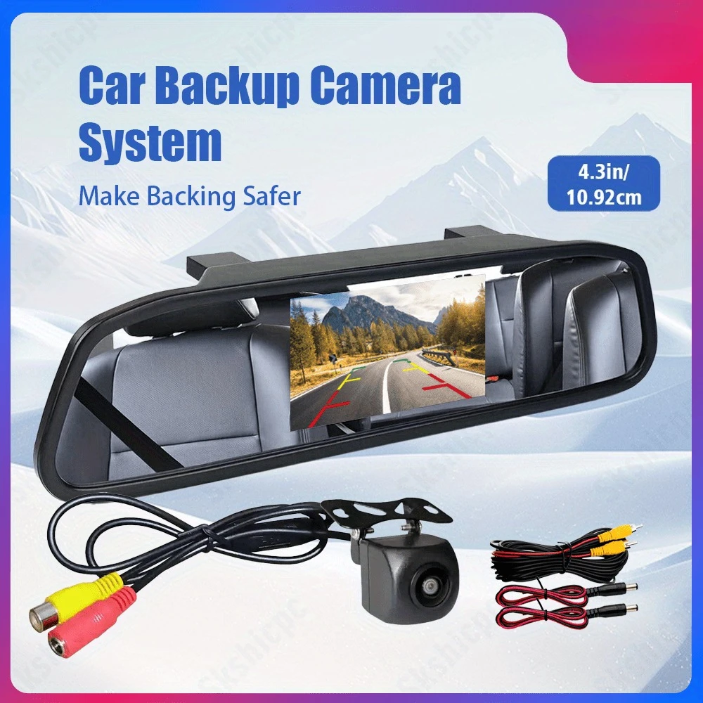 4.3-Inch Rear View Backup Camera Kit with Red Warning Light for Pickup Trucks, Sedans, SUVs - Sedan Safety Enhancement