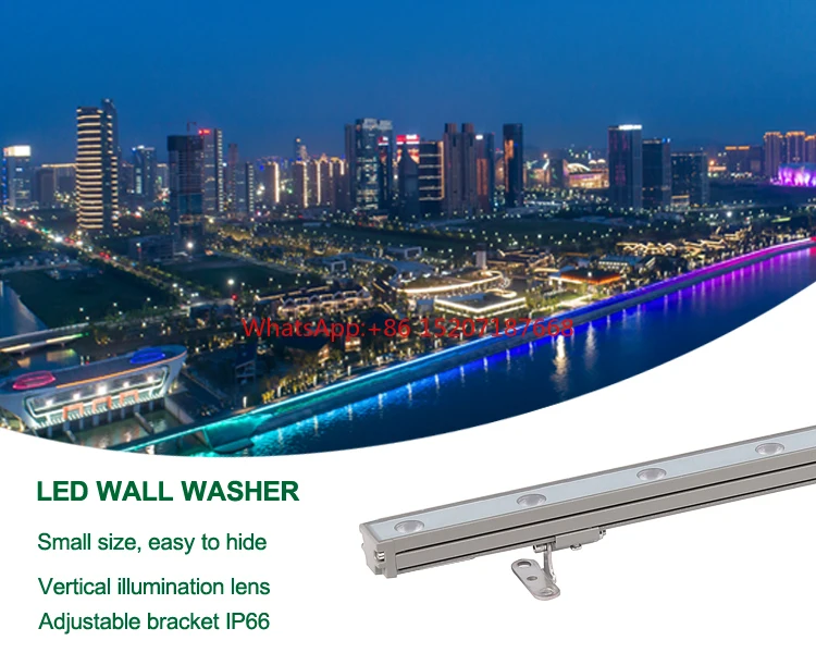 

DMX-Enabled Pixelated RGB LED Linear Wall Washer for Building Facade Advertising, Display, and Illumination