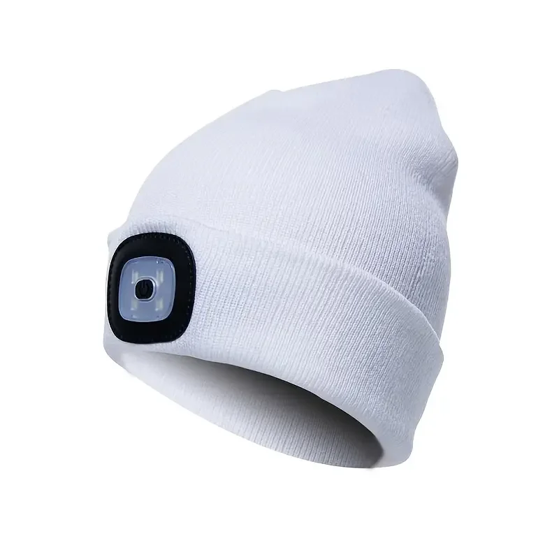 Solid Knitted Beanies With LED Lighting, Hip-Hop Style Berets Portable, Warm Woolen Bonnets For Women And Men