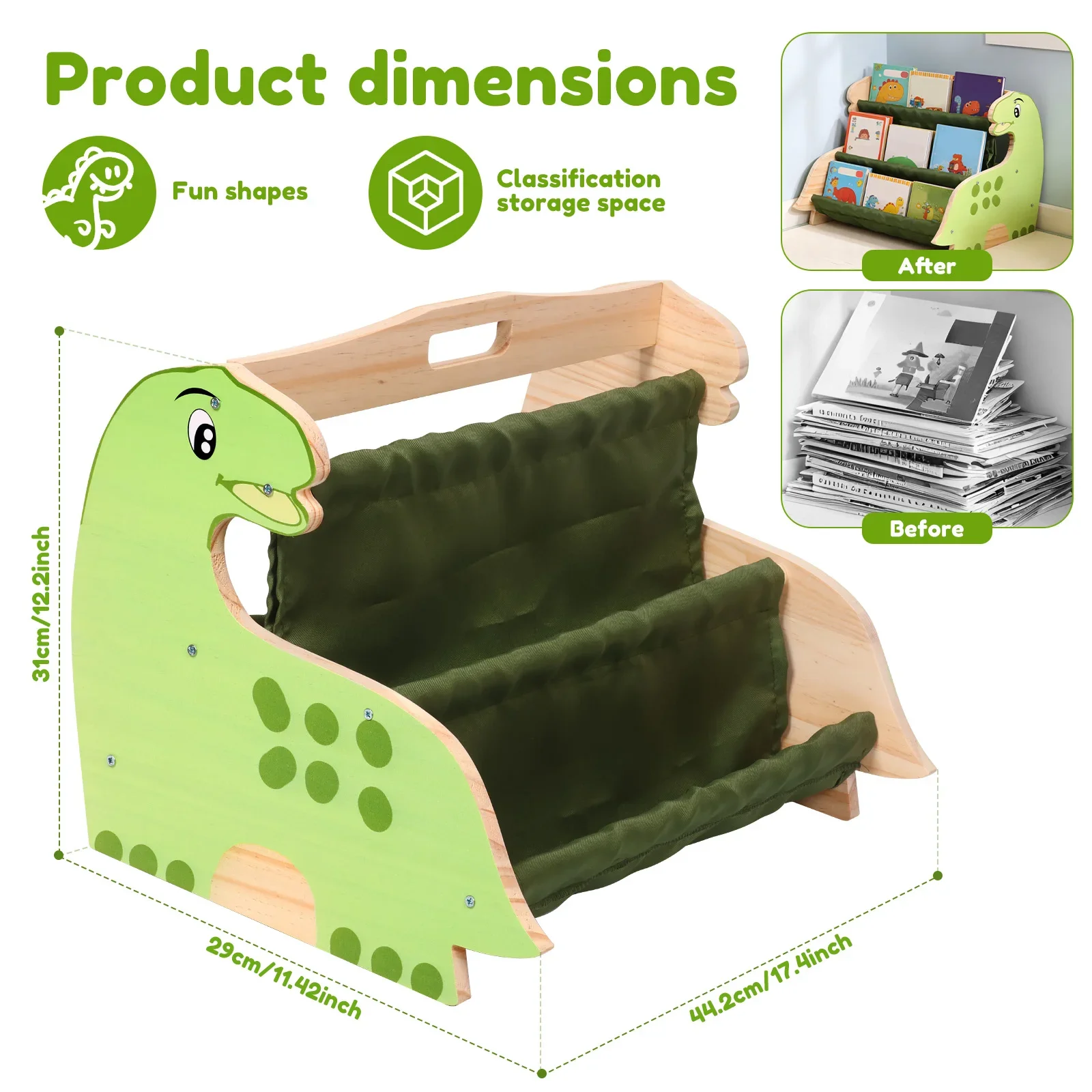 Double Sided Open-style Toddler Bookshelf  4 Tiers Deep Sleeves Bookcase Wooden Kids Book Holder for Nursery Room Playroom Decor