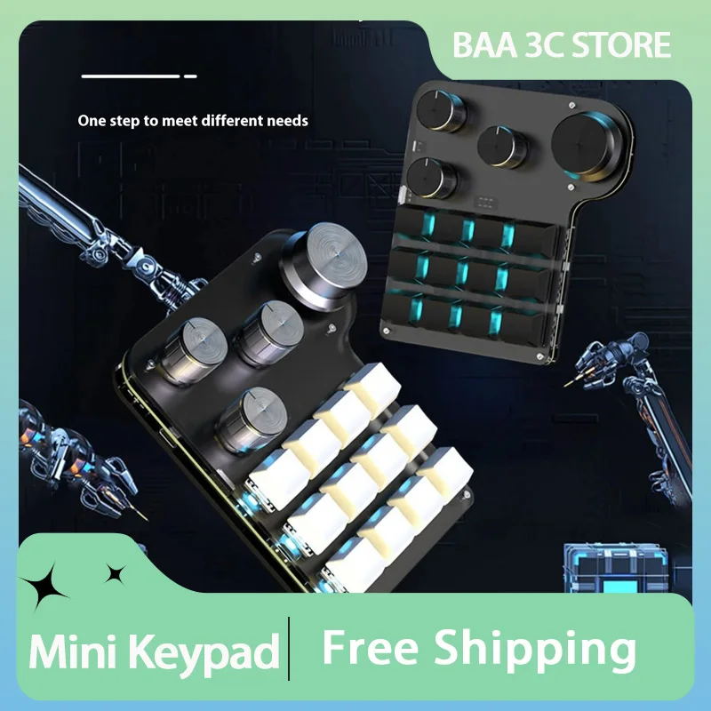 Multi Functional Custom Keypad 2.4G Wireless Bluetooth Keyboard RGB 16key Mini Keypad Customized Mini Macro Programming Keyboard