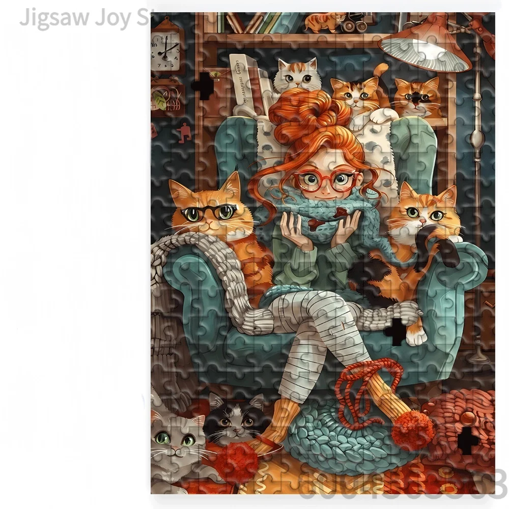 Funny Grandma & Cat Lady Jigsaw Puzzle - Cooking, Crafting & Crazy Cats, 500/1000/1200/2000pcs Paper Puzzle for Adults