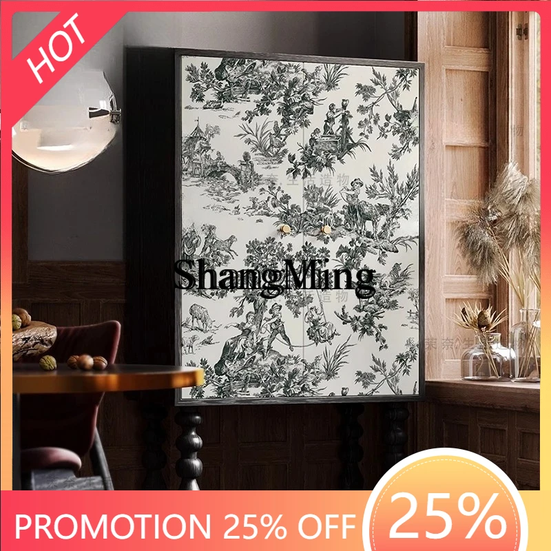 

CL solid wood household tall cabinet multi-functional storage storage room wall side cabinet