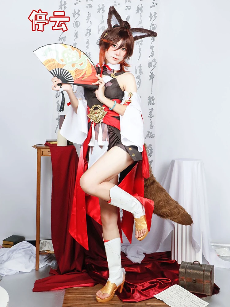 Tingyun disfraz de Cosplay con sombreros Honkai Star Rail, peluca de Cosplay, zapatos de cola de ventilador, vestido de mujer, trajes de Carnaval de Halloween