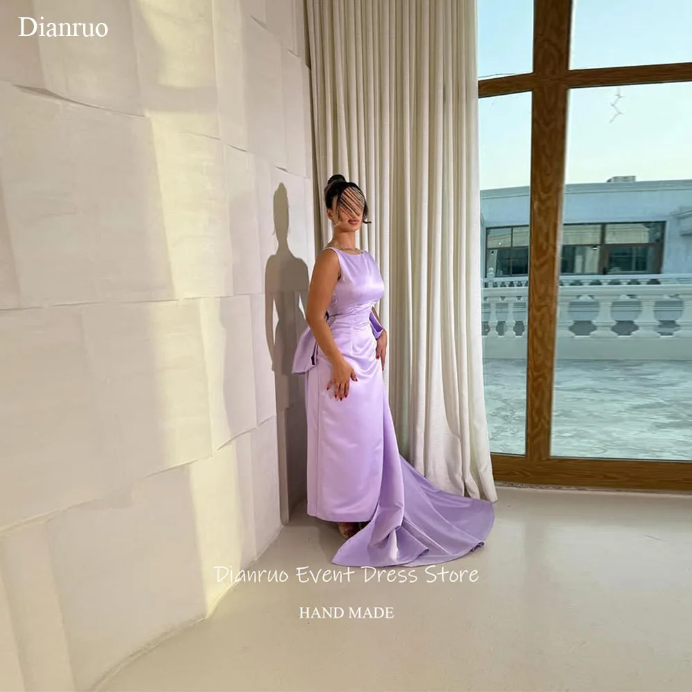 Dianruo Straight Backless Round Neck Evening Dresses 2025 Back Bow Formal Prom Gown Train Style Chic Summer Dresses Customized