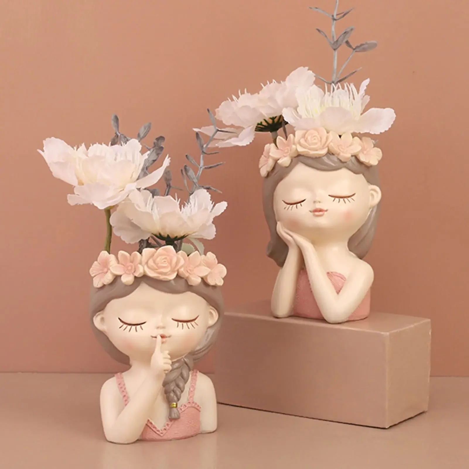 Flowerpot Planter Pots Female Ornament Fairy Girl Flower Pot Head Plants Angel Succulent Pots Drainage Hole Indoor Outdoor Decor