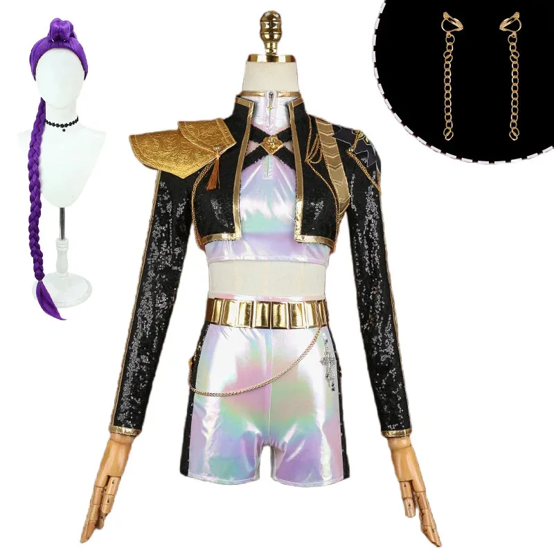 CyKPop شيطان الصيادين رومي تأثيري حلي الذهب الأسود المرحلة زي موحد Huntrix أداء الزي حفلة الهالوين النساء فتاة #5