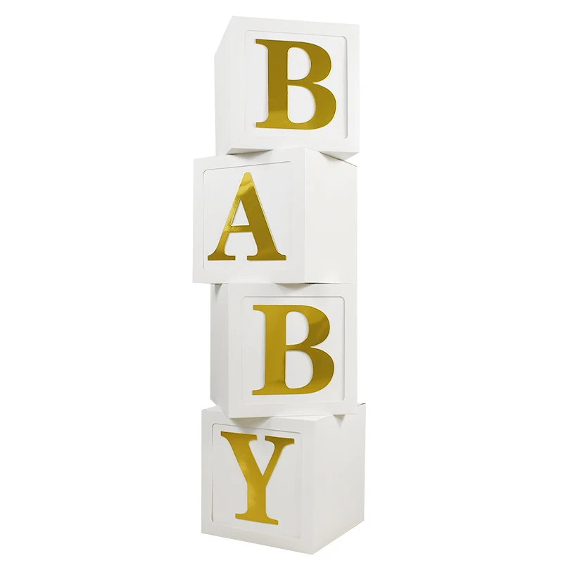 

8Pcs/Set Baby Shower Boxes White Gold BABY Balloon Boxes Letter Box 1st Birthday Party Decor Baby Shower Gender Reveal Supplies