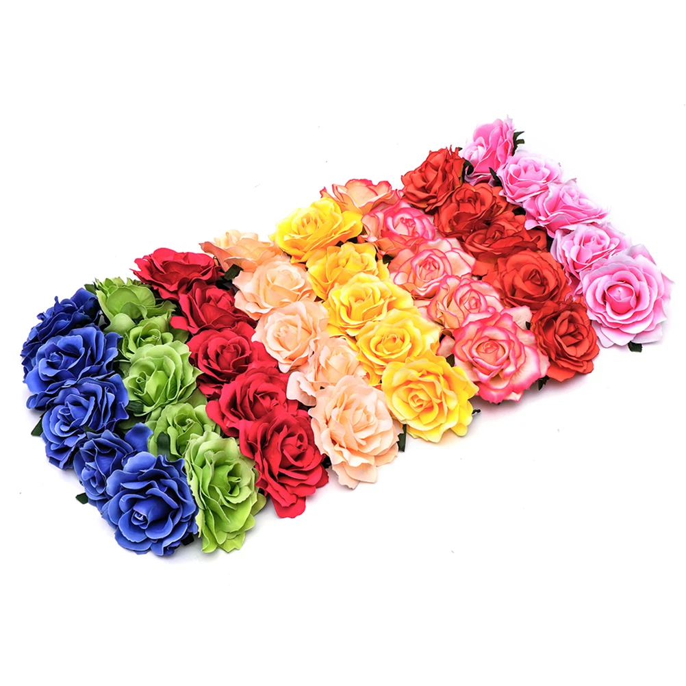 

Girl Hawaiian Stretch Rose Flower Headband Floral Crown Garland for Holiady Wedding Party (Dark Red)