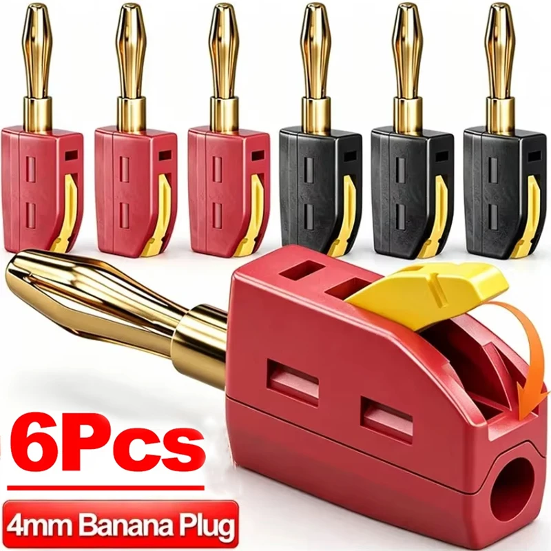 4mm Banana Plug Self Locking Audio Plug Solder Free Quick Connect For Electrical Test Power Testing Audio Copper Speaker Plug