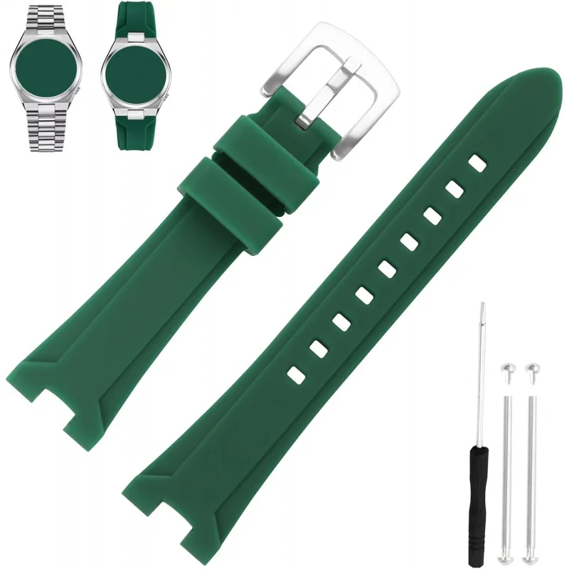22mm Premium Rubber Silicone Strap for Citizen Tsuyosa NJ015 Green Textured Pin Buckle Men Women Replacement Sports Watch Band