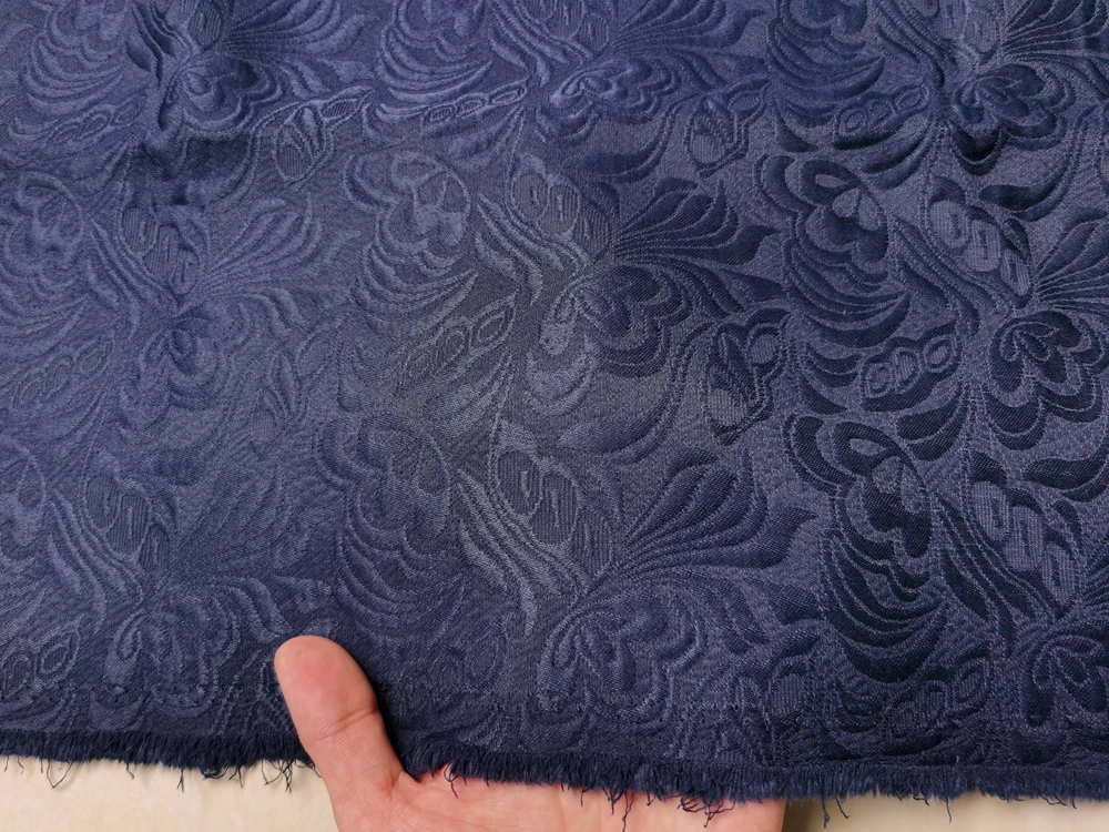 100cm*145cm Navy Blue Butterfly Embossed Fabric Thick 3D Jacquard Upholstery Material