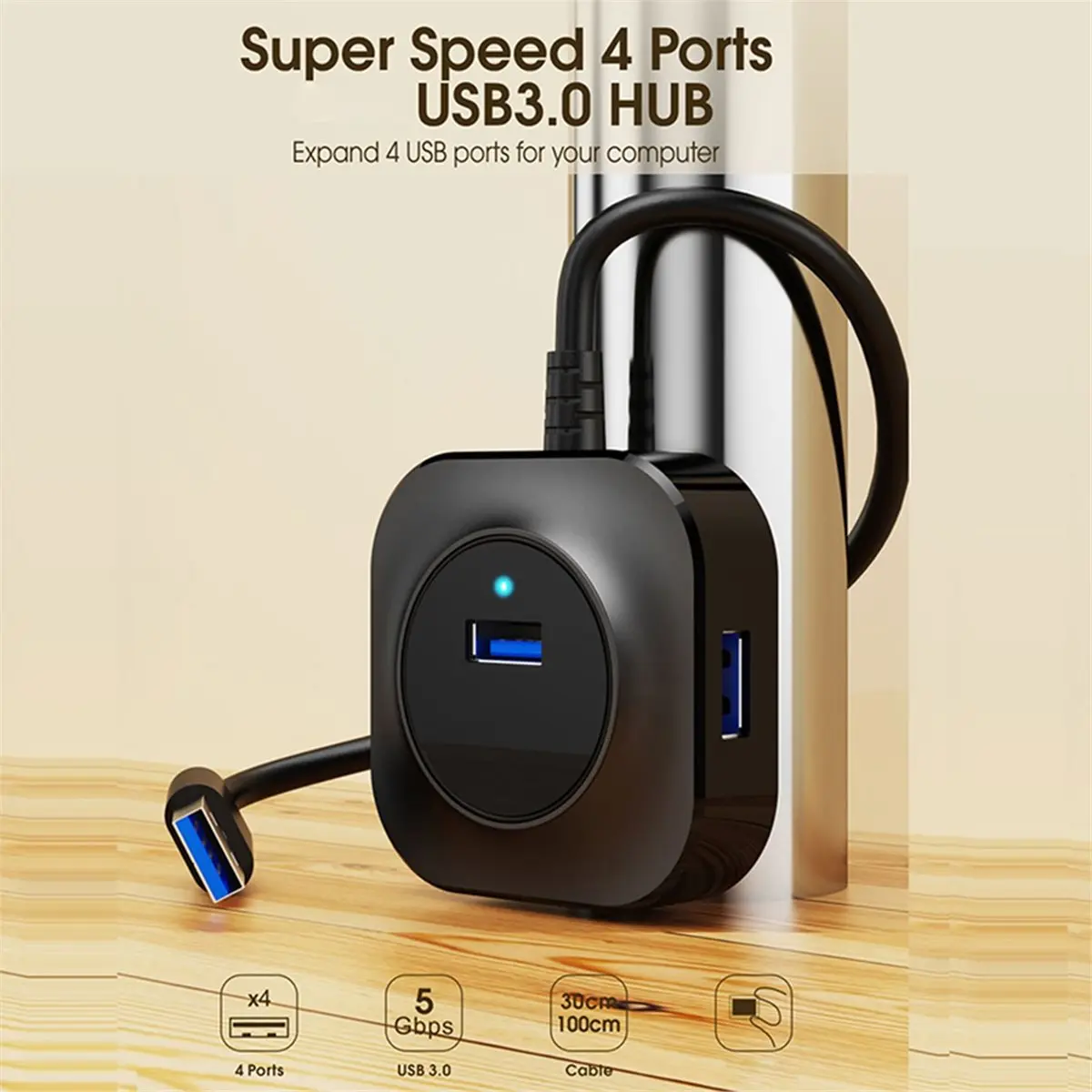 USB 3.0HUB 4 Ports USB Cable Splitter USB Disk Card Reader Keyboard Mouse Extender Laptop PC Phone Tablet Charging Dock