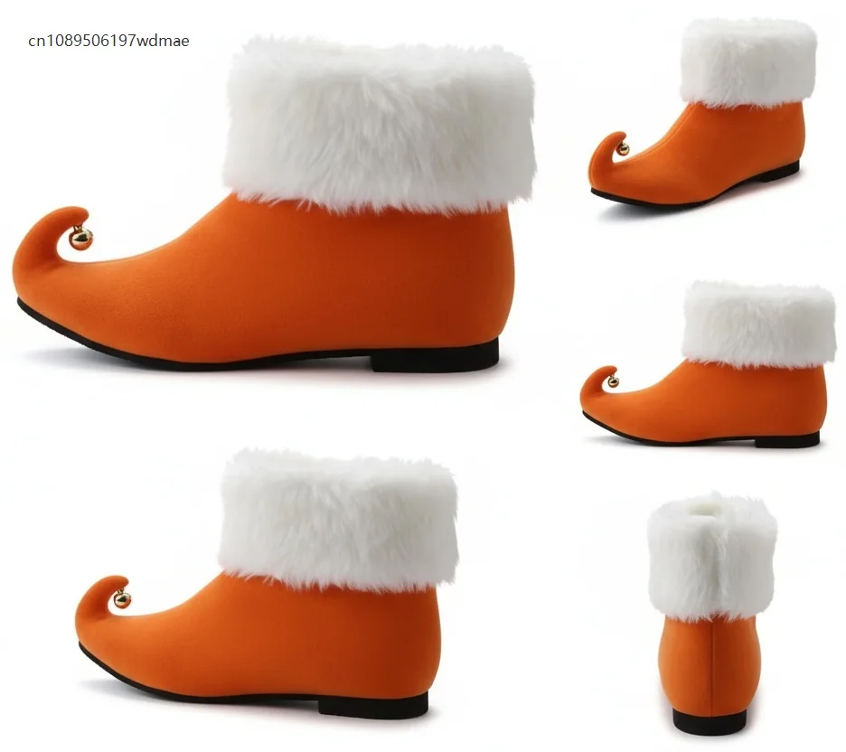 Chaussures de noël pour hommes, bottines Orange, cloche, accessoires de Cosplay, chaussures à bout pointu, spectacle sur scène pour fête de noël