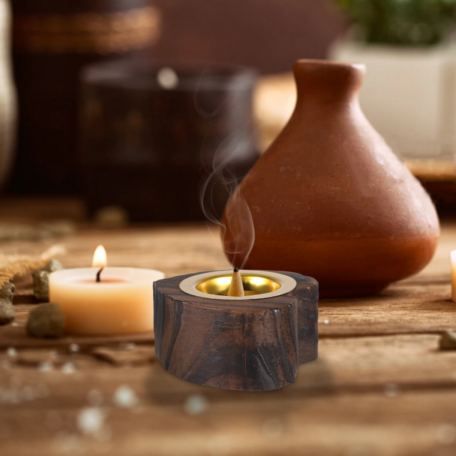 

Stand Wooden Aromatherapy Burner Home Decor Fragrance Sticks Holder Brown Bakhoor