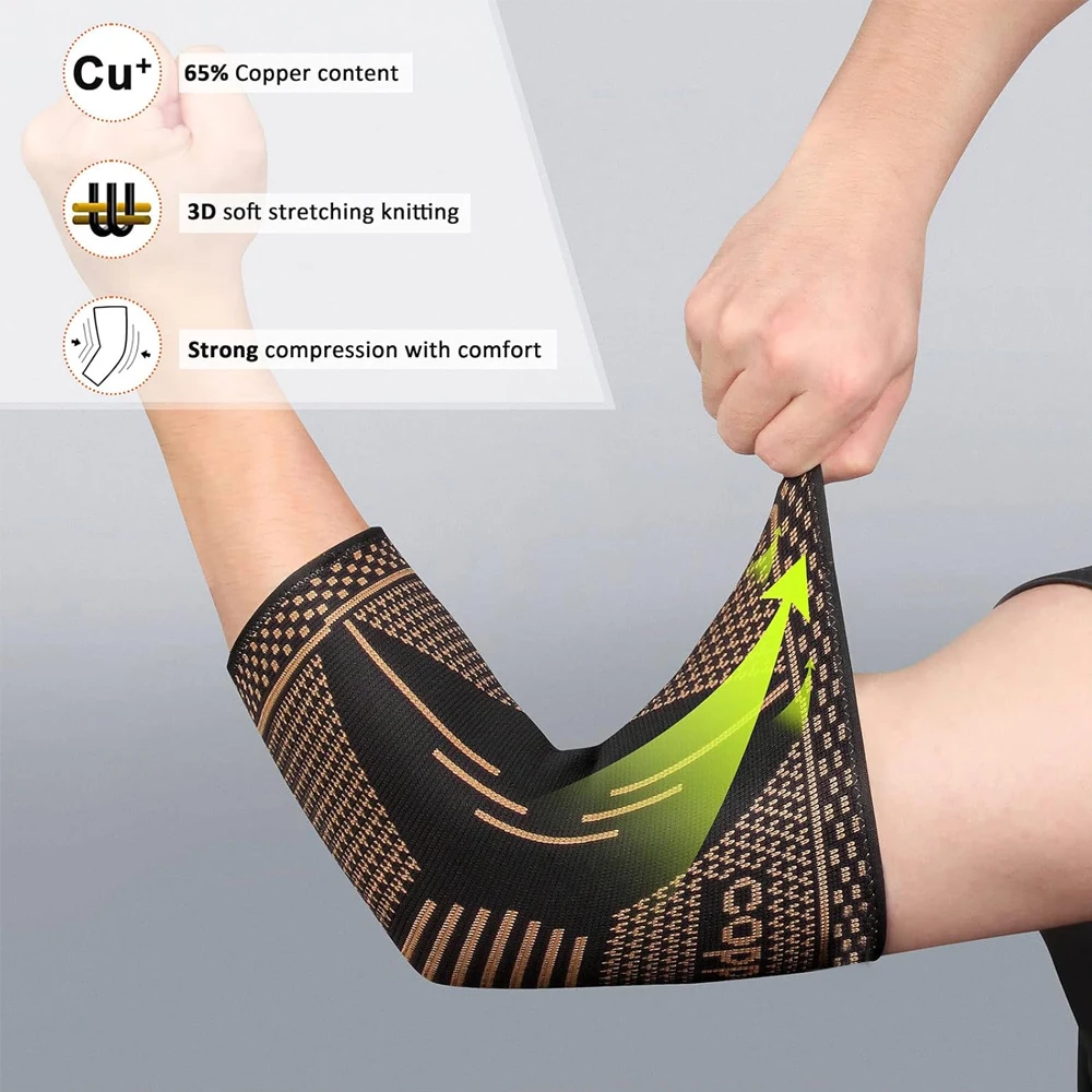 

2PCS Copper Elbow Compression Sleeve, Tennis Elbow Brace Support Wraps for Arthritis, Tendonitis, Sprains, Weightlifting