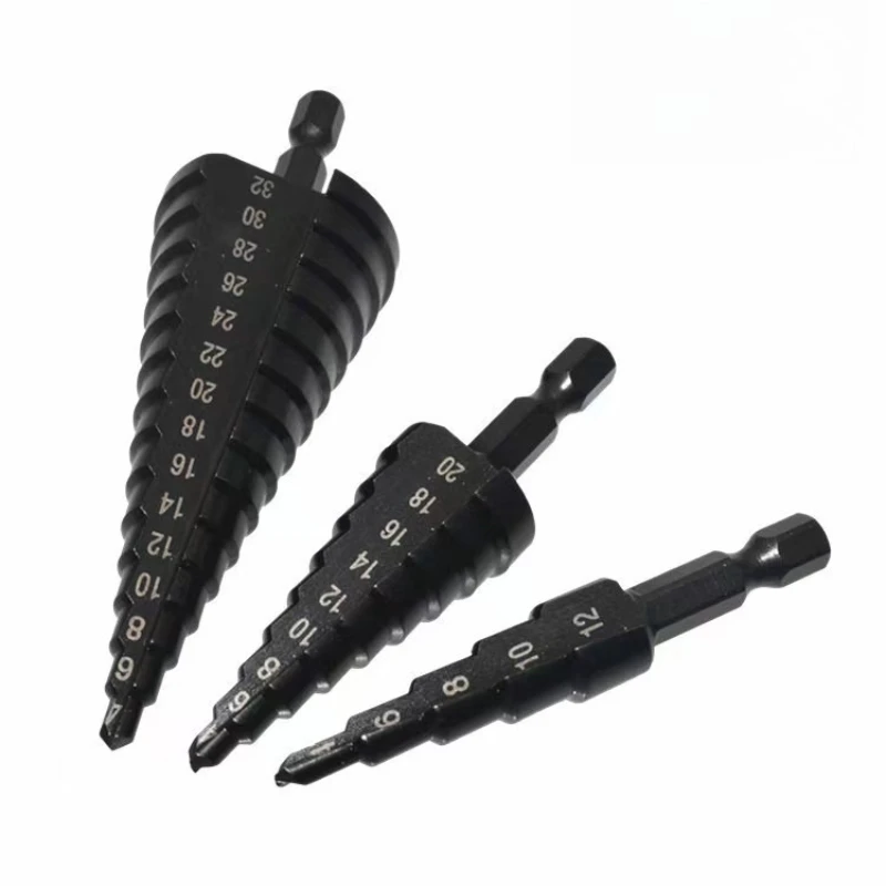 

High-Speed Steel Hex Shank Straight Flute Tower Drill Bits Nitrided Black Spiral Flute Step Drill Bit Set For Cutting Tools