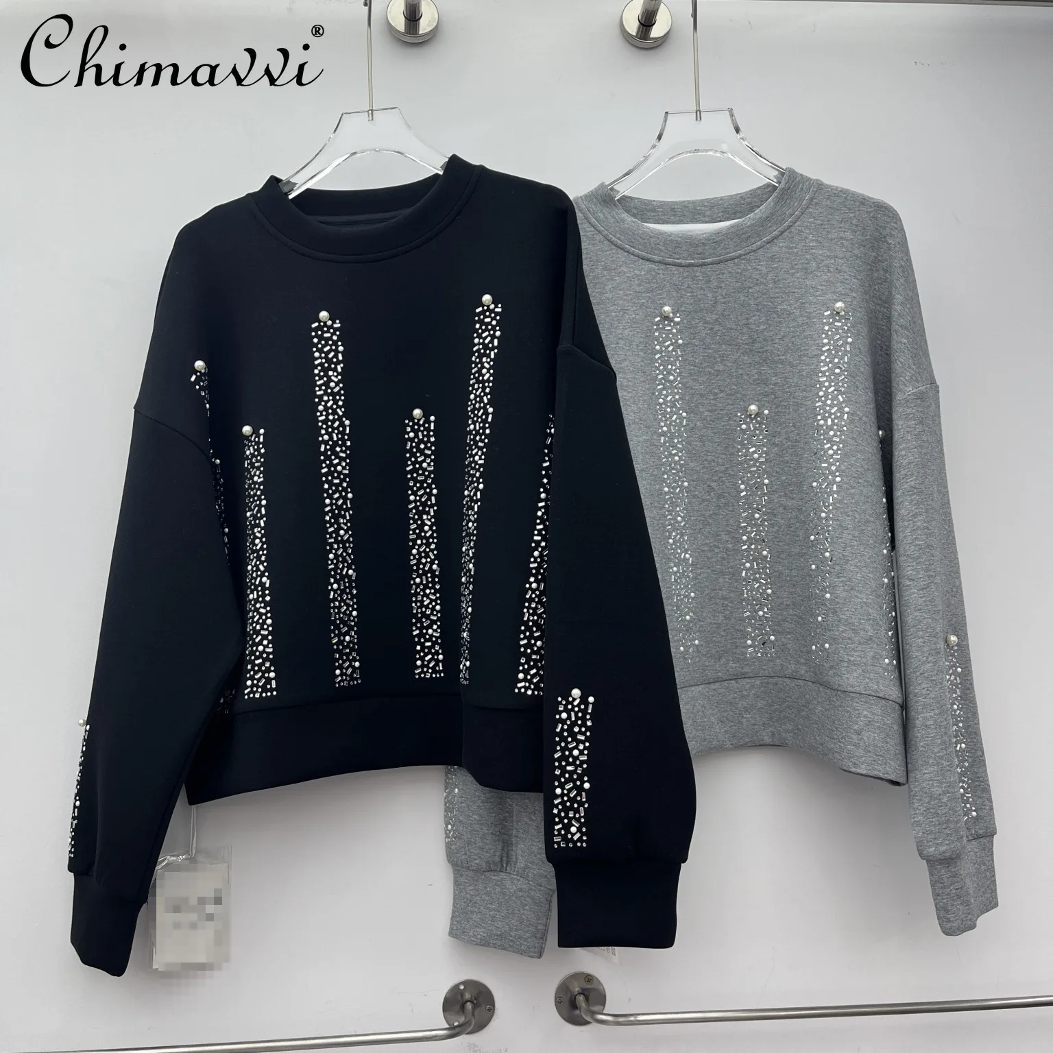 

Американский модный свитшот с круглым вырезом и бриллиантами BF, свободный повседневный универсальный пуловер с длинными рукавами, кофты для женщин, весна 2026