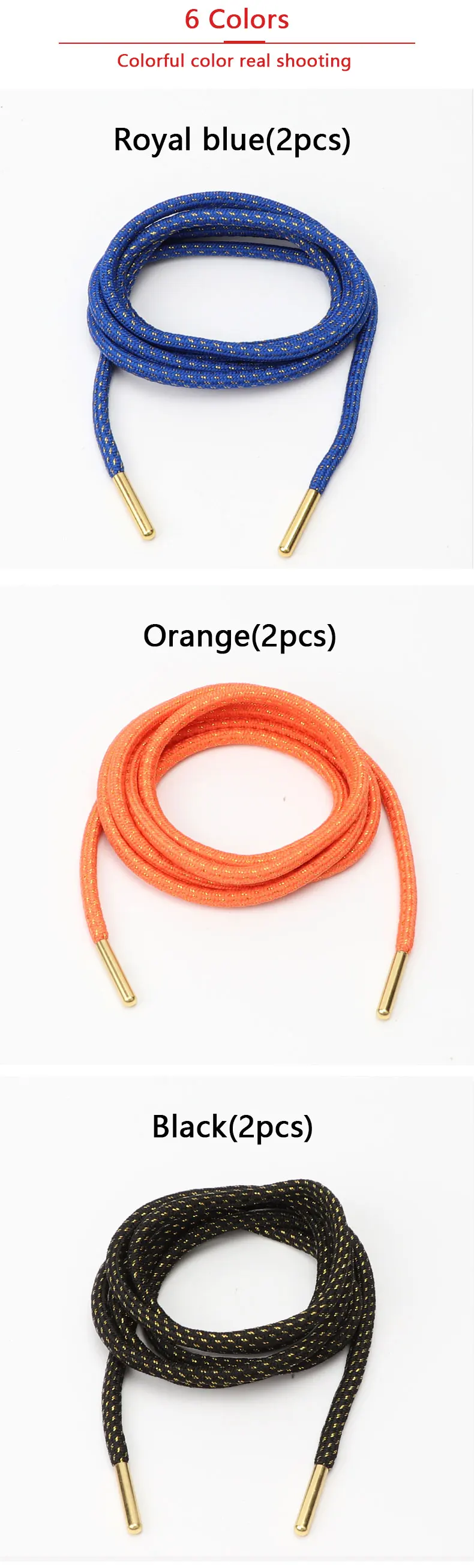 Runde Schuhbänder mit Metallenden, goldfarbene Schuhbänder für Sneaker, Freizeit- und Outdoor-Schuhe, Damen- und Herren-Schuhbänder, Schuhbänder für Hoodies, 2 Stück. – Detail 8