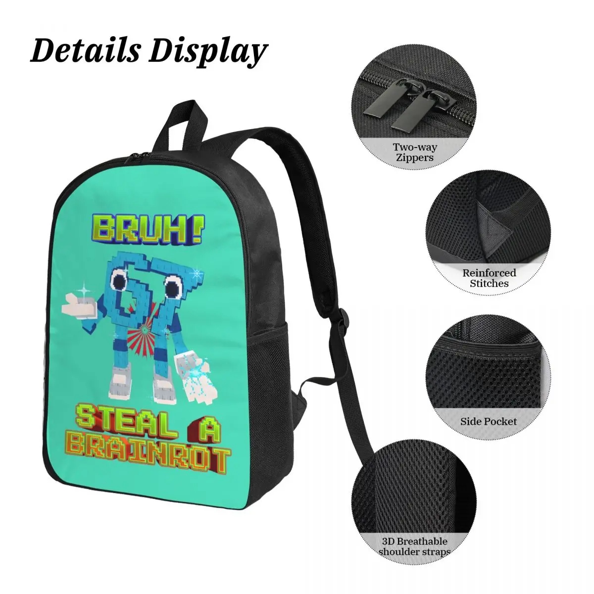 ستة سبعة Bruh 67 3 قطعة/المجموعة على ظهره للطلاب 6-7 Brainrot Meme حقيبة كتف للكمبيوتر المحمول حقيبة الغداء مقلمة