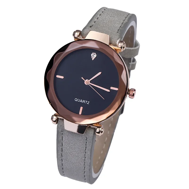 

Fashion Women's Quartz Wristwatches Glass Diamond Quartz Watch Numberless and No Waterproof Female's Watch with Frosted Belt