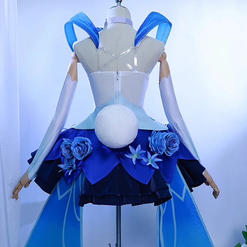 Game Honor of King cos GongSunli Cosplay flower dance rabbit girl blue dress Women costume full set