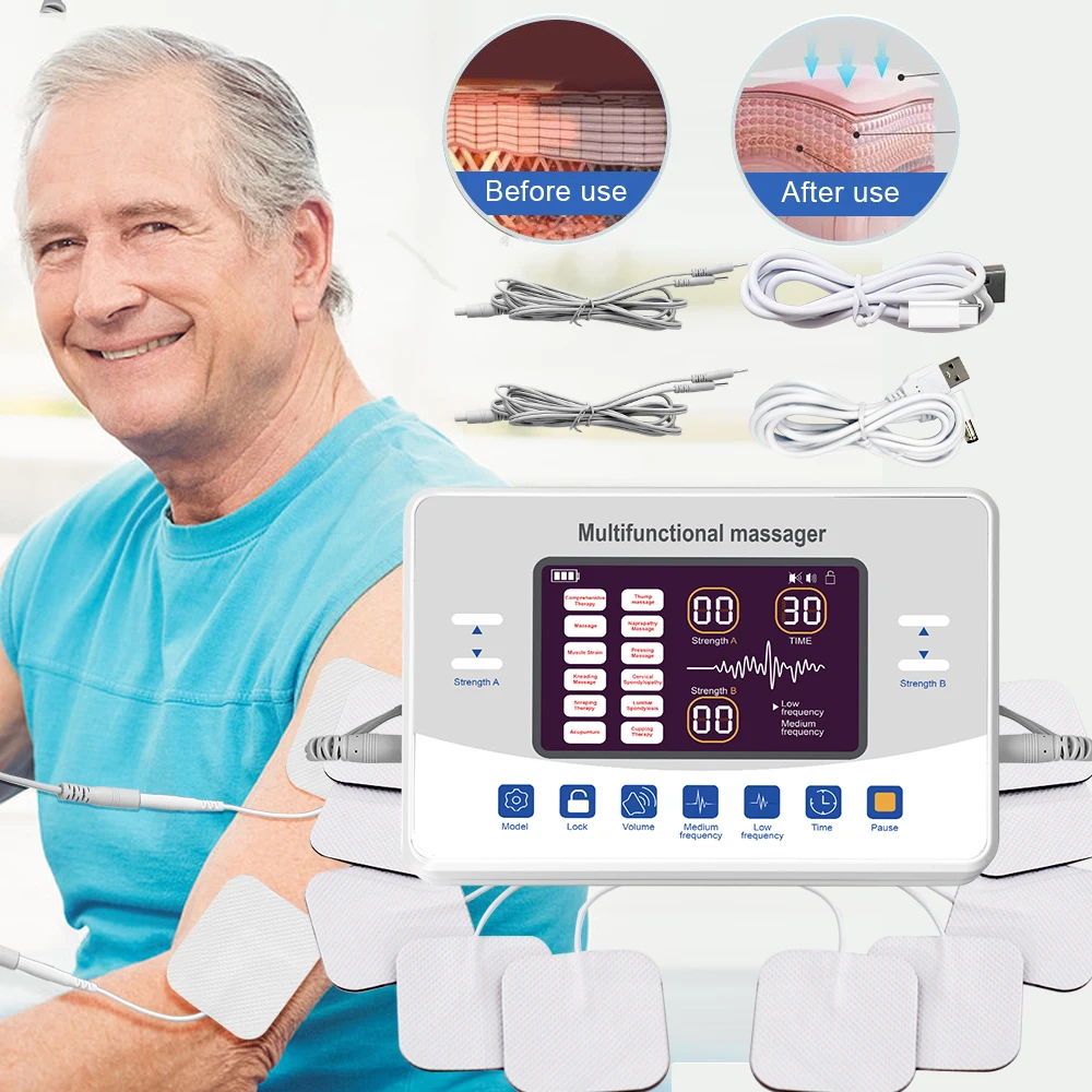 EMS TENS 12 Modes Electric Pulse Massager Rechargeable Body Muscle Relax Tool Portable Neck Back Meridian Massage Soft Care Tool
