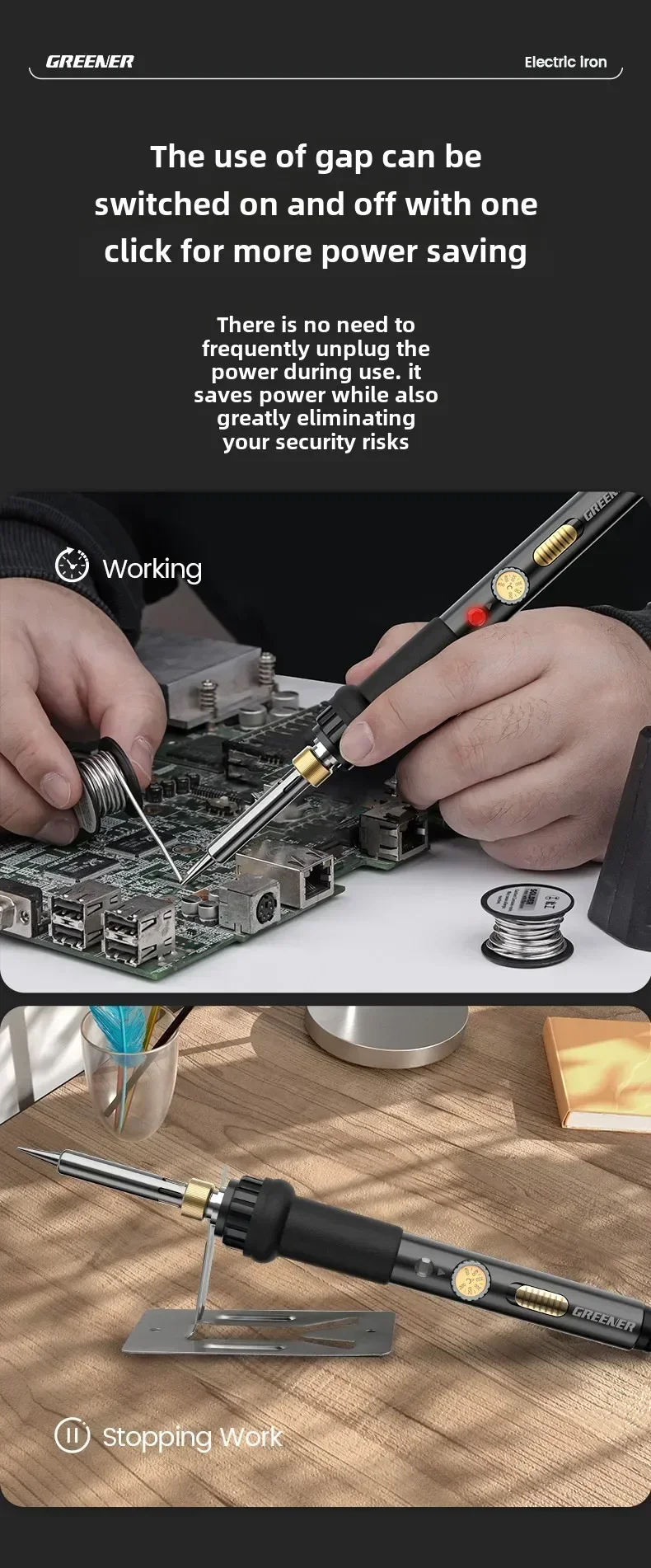 Kit de ferro de solda elétrico profissional 220V com interruptor para reparos e soldagem doméstica