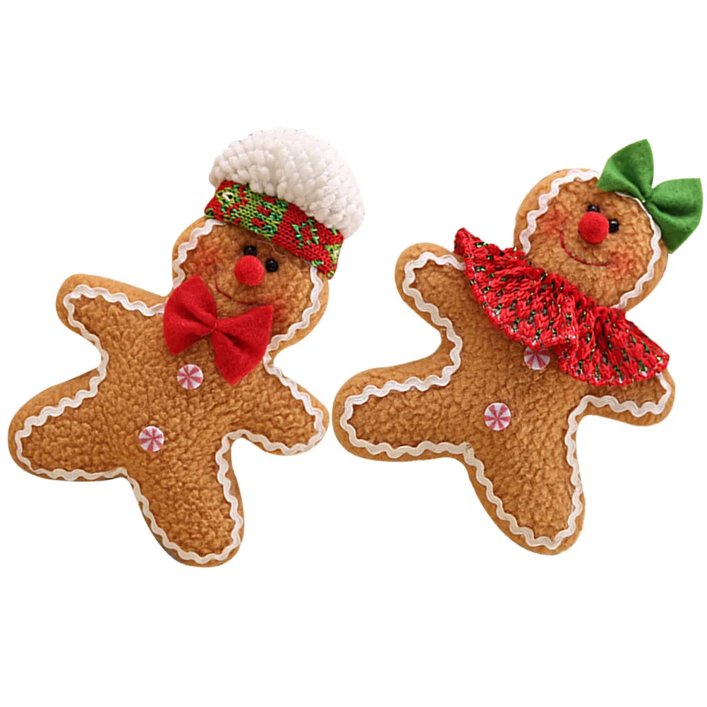 

2Pcs Christmas Tree Decoration Hanging Ornaments Wool Felt Gingerbread Man Xmas Pendant for Holiday Party Home Decor