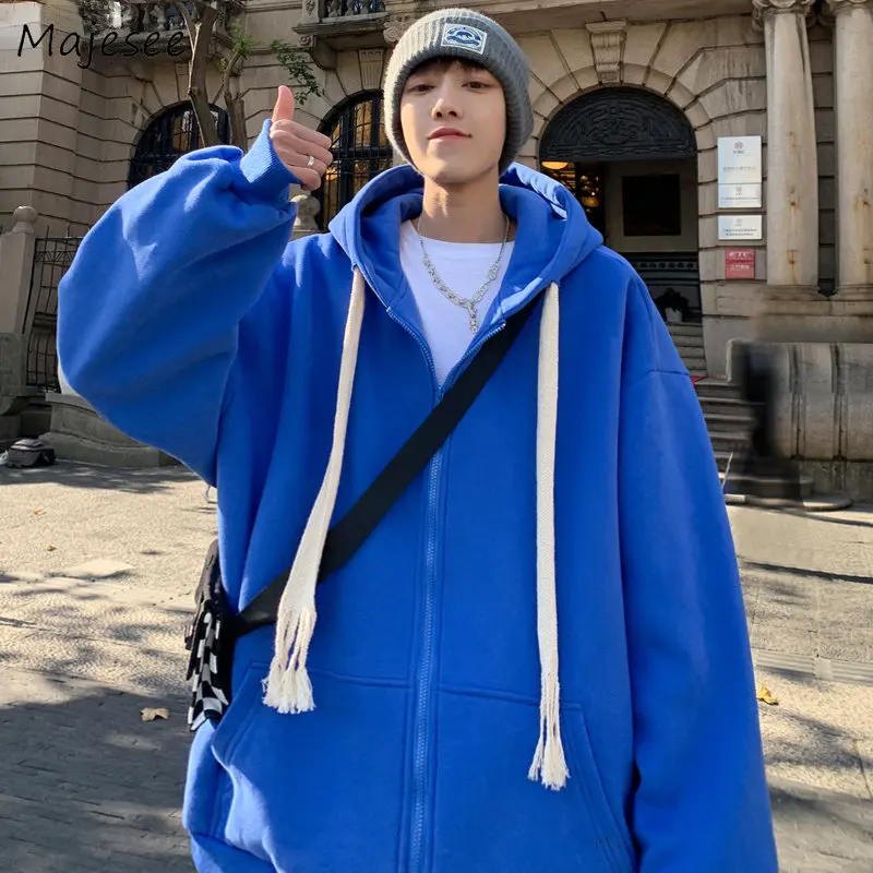 

Hoodies Men Hooded Clothing Pure Color Handsome Unisex Ulzzang Cool Students Harajuku Streetwear Casual Zip Up Fashion