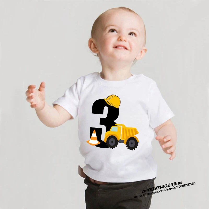 Kids Boys T-shirts Baby Short Sleeve Excavator Tops Children Fashion Tshirt 1 2 3 4 5 Years Boy Construction Birthday Shirts