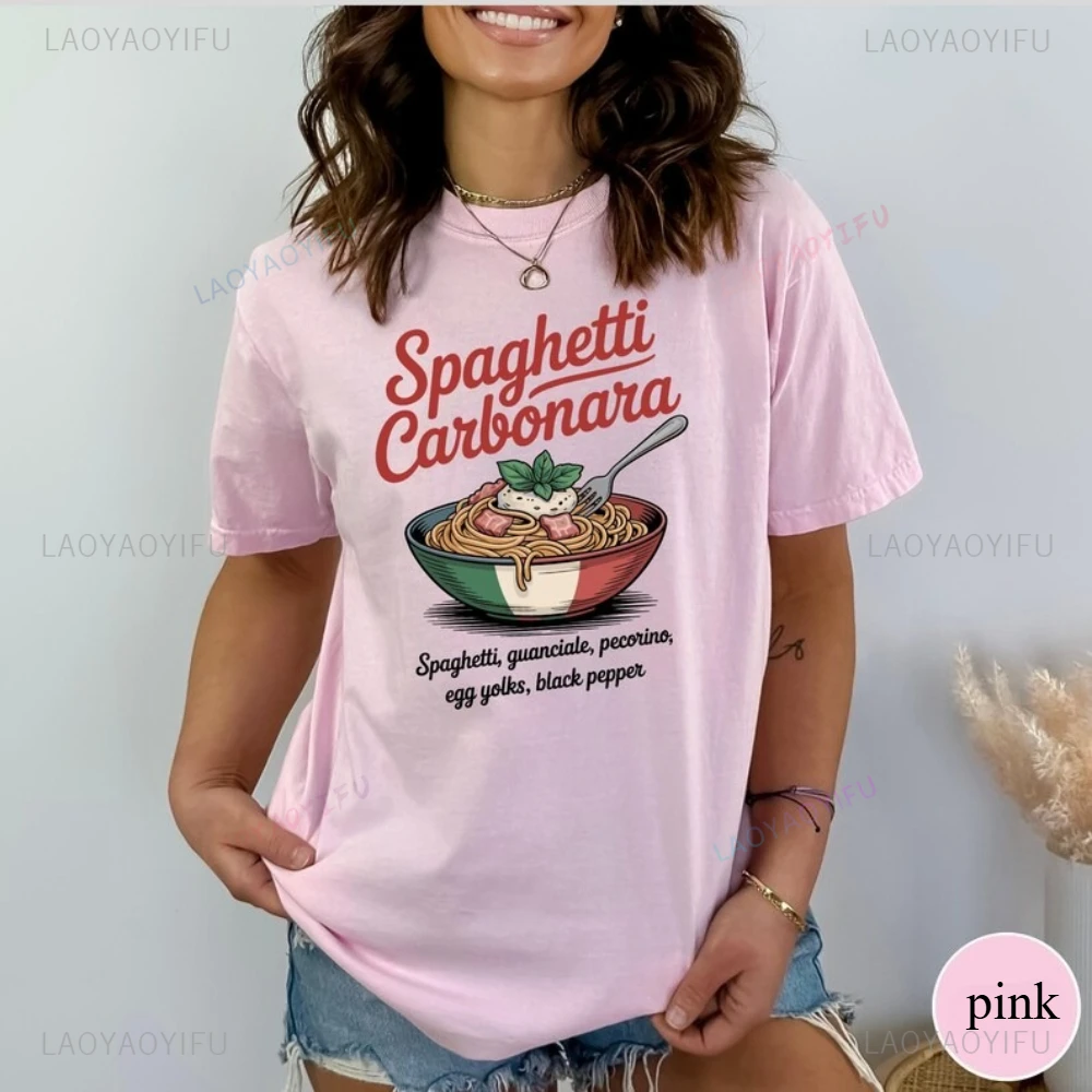 

Спагетти Карбонара, итальянская еда, графические футболки, винтажные пасты, забавные женские хлопковые рубашки Foodie, кухонные топы с эстетическими рецептами