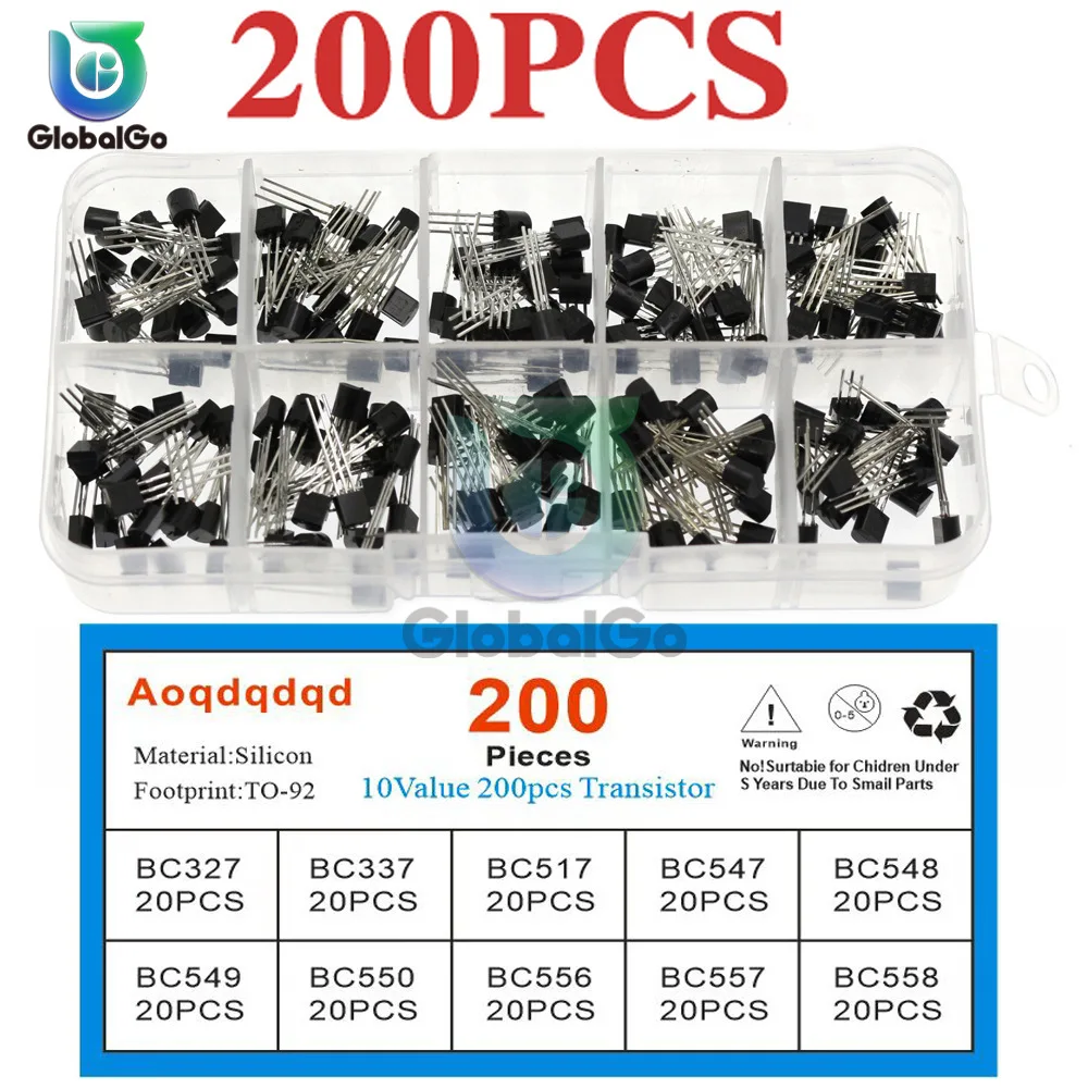 200PCS TO-92 Transistor Kit BC327 BC337 BC517 BC547 BC548 BC549 BC550 BC556 BC557 BC558 10 Values Transistors Electronics Kit