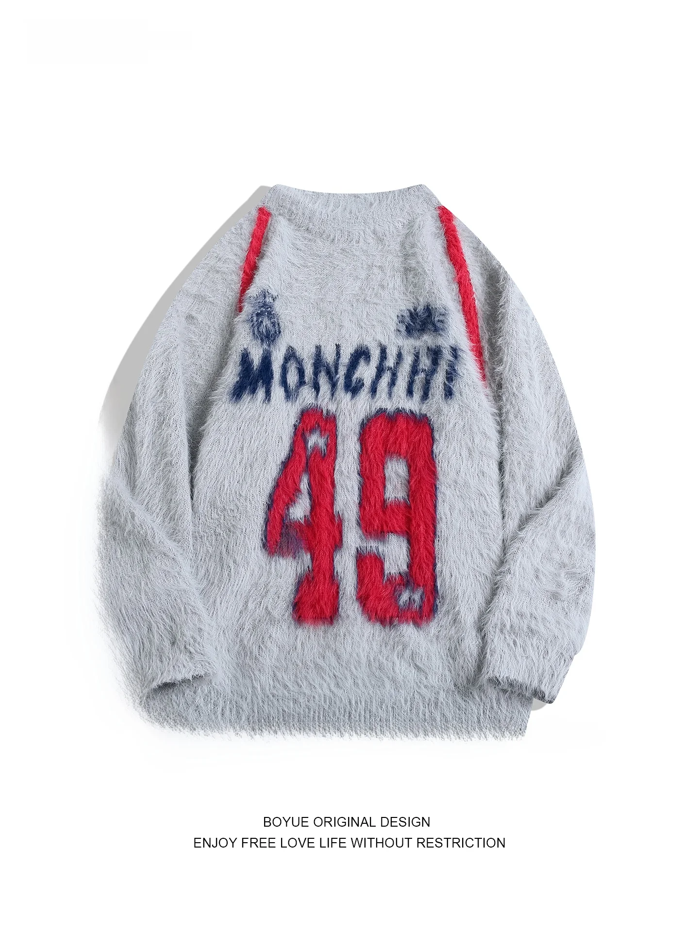 

Boyue American Sle Lettered Mink Sweater round Ne ex Knitted Winter Warm Sports Casual Long Sve T-irt