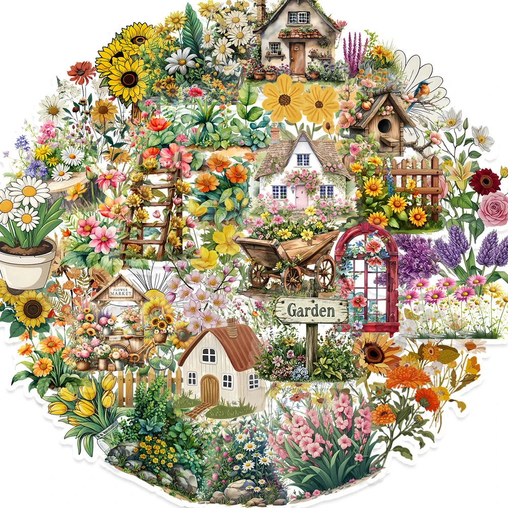 

10/30/50pcs INS Style Flowers House Transparent Stickers Aesthetic Decoration Decals Suitcase Stationery Phone Cute Sticker Toys