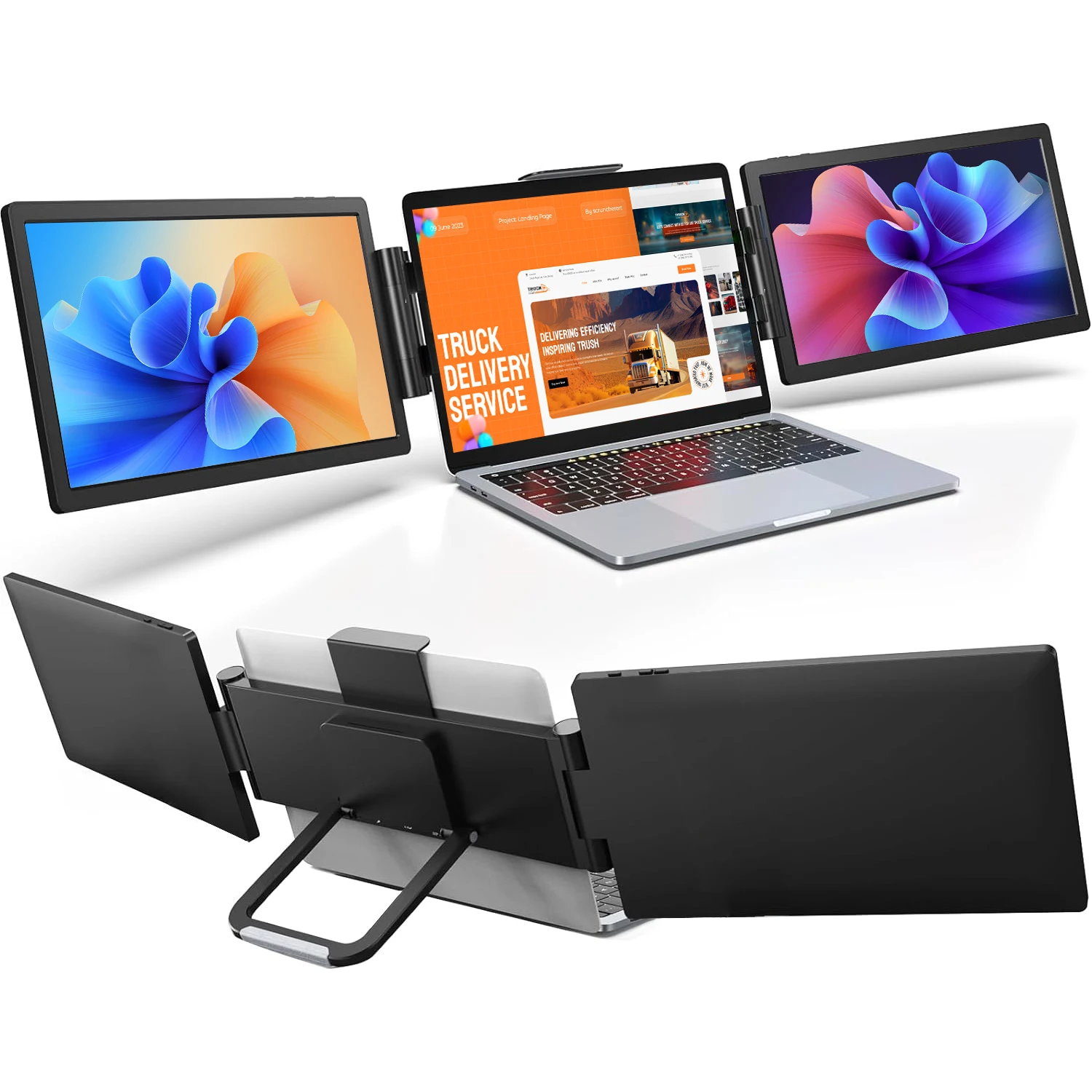 

SIBOLAN 14 Inch Triple Portable LCD IPS Panel 1920*1200P Tri Extender Patent Design Dual Type-c USB 3.0 Display Speaker