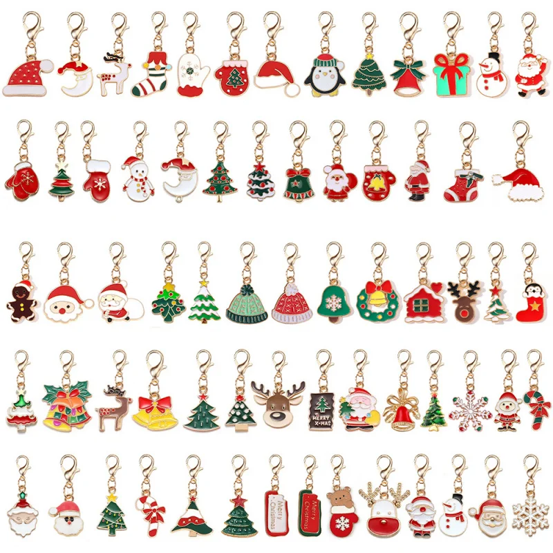 50pcs/10pcs Christmas-Themed Keychains, Featuring Santa Claus, Snowman, Gingerbread Man, Bells, Reindeer, DIY Decorations