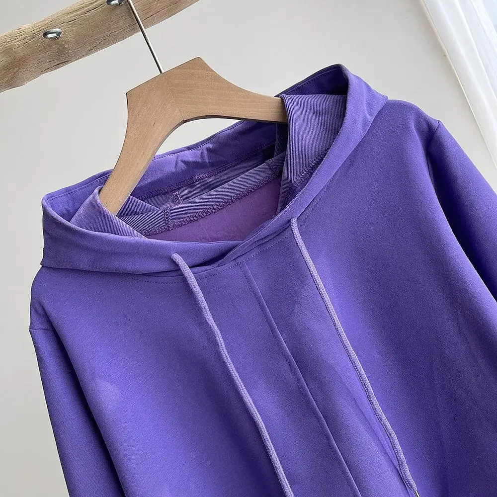 DIMANAF-sudaderas con capucha para mujer, jerséis de retales, Tops de gran tamaño, holgados, informales, de algodón liso, azul y morado, otoño