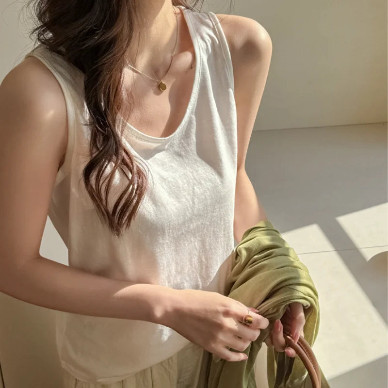 

Fashion Vintage Camisole Summer New Versatile Cotton T-Shirt 2026 Thin Casual Versatile Solid Color Vest Slim Fit T-Shirt