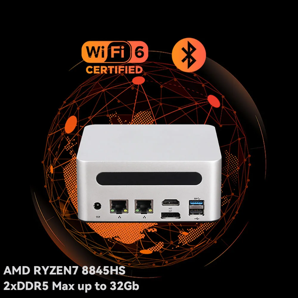 Mini PC de jeu avec AMD Ryzen 7, 8845HS, prend en charge WIN10, LINaffiliés, touristes, DDR5, 2XM.2, 2280 Pcie, 2xLAN, 4xUSB, 1XHDMI, 1xDP, 1xTYPE-C, ordinateur